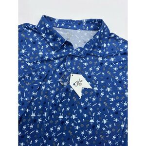 1764‎ Polo Men 2XL Blue Short Sleeve Stretch Performance BBQ AO Print NWT